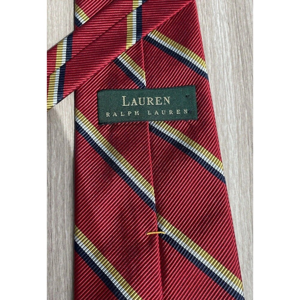 Lauren Ralph Lauren Red Yellow Blue White Stripe Silk Cotton Tie Hand Finished